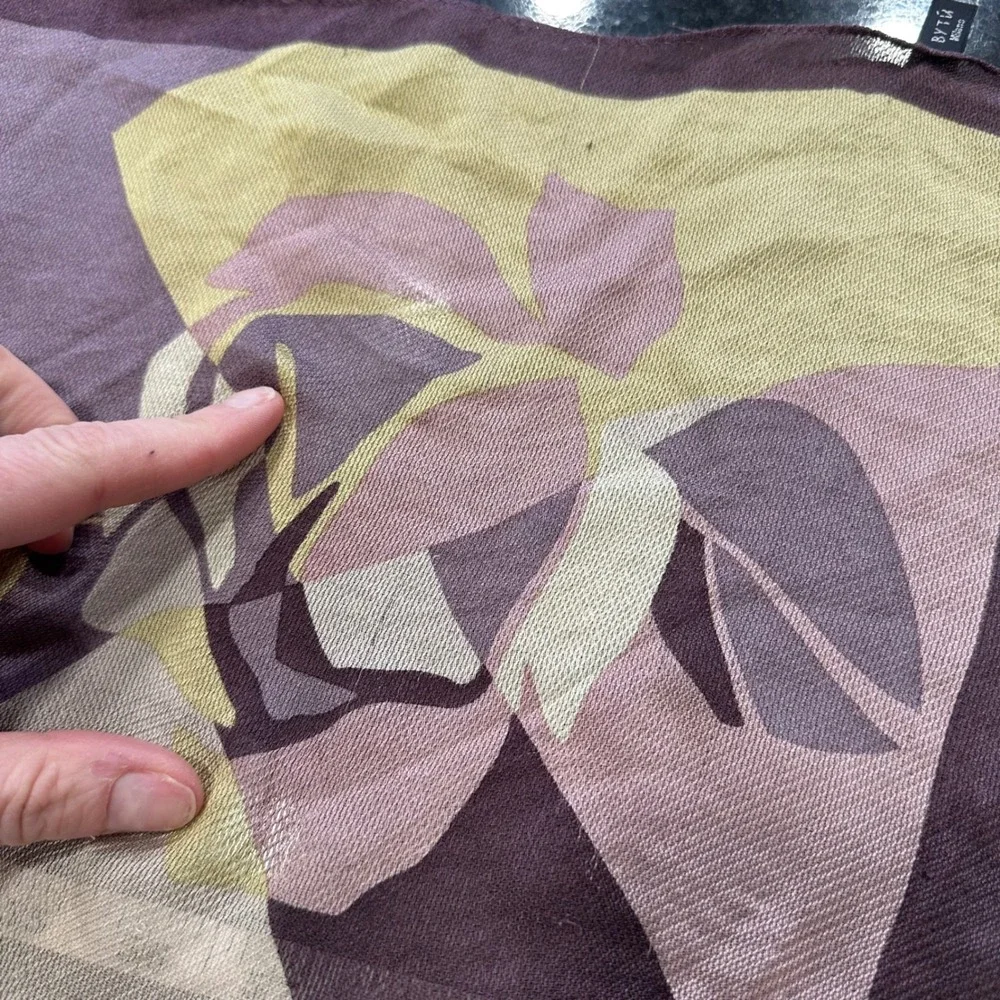 BYTU Milano Silk Scarf Geometric Floral Purple‎ Pink Whimsigoth Fairygrunge